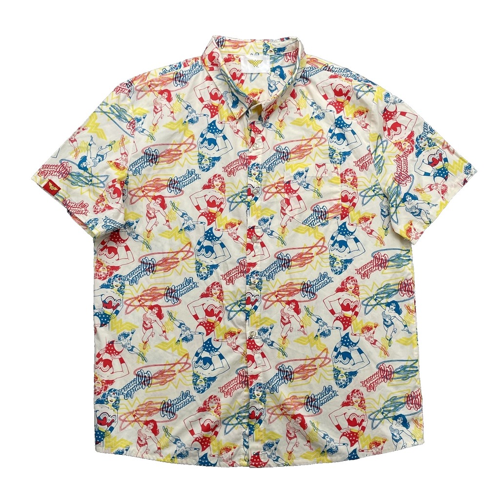 Wonder Woman Shirt Men's Large Boxy Hawaiian DC Comic Con Superhero Gift‎ Preppy